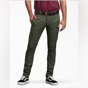 Skinny Fit Straight Leg Double Knee Work Pants, Olive Green NWT 36x34